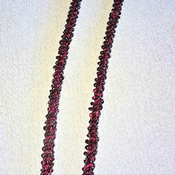 Red Garnet Beaded Necklace Red 36" Opera Length - Picture 4 of 7